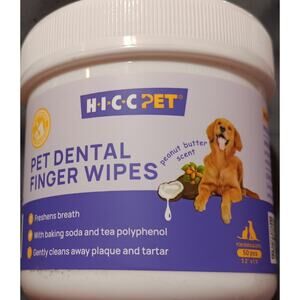 HICC Pet Dental Finger Wipes 50 Ct Freshens Breath Plaque Control NEW 2027